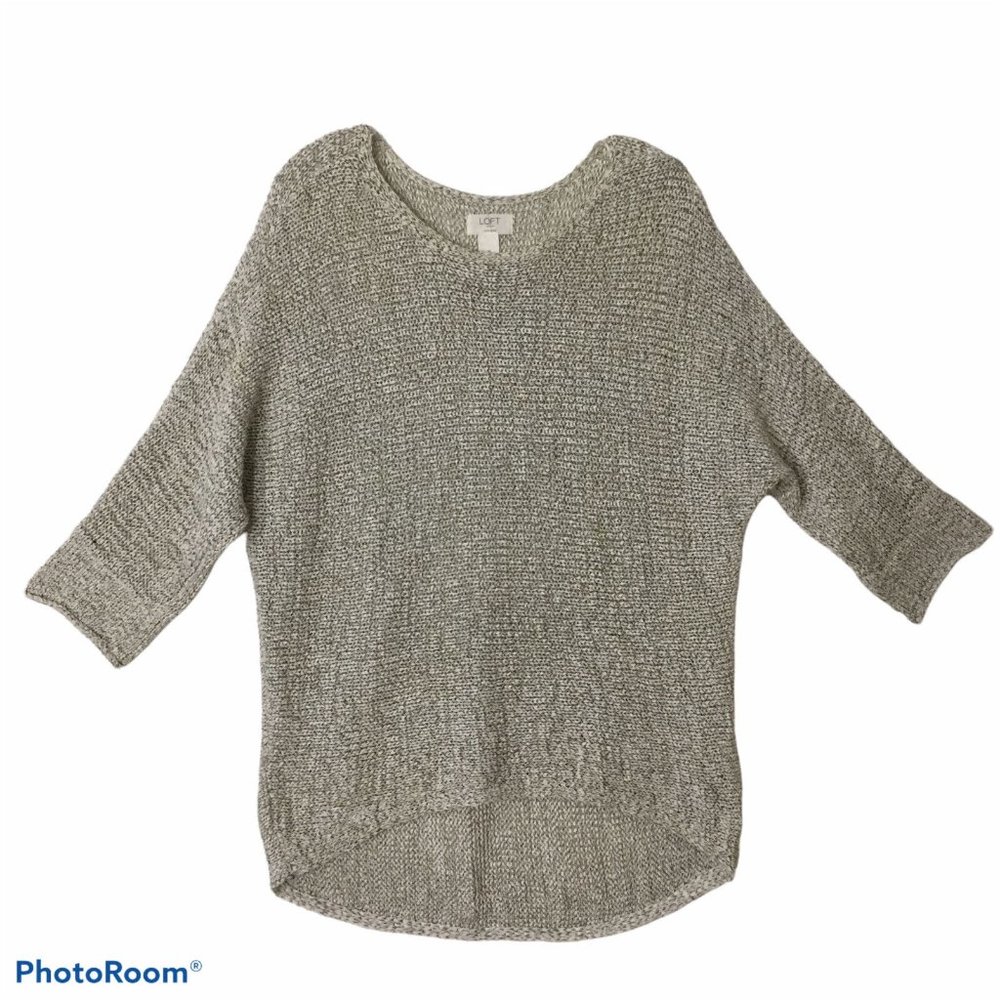 LOFT Lounge  Women S Tan Cotton Blend 3/4 Sleeve Pullover Open Knit Top